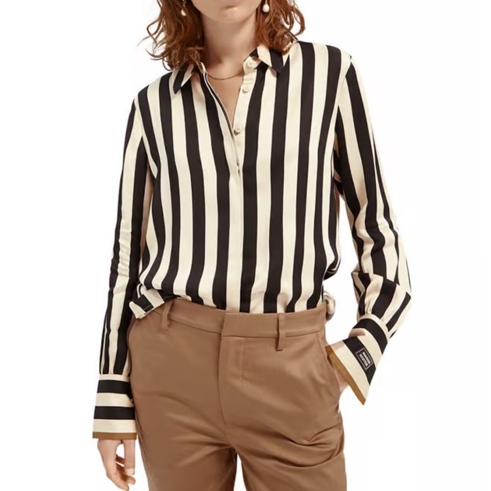 NWT Scotch & Soda Black and Ivory Boxy Button Down Shirt